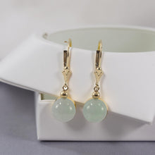 Load image into Gallery viewer, 14K Yellow Gold Leverback Round Jade Drop Earrings