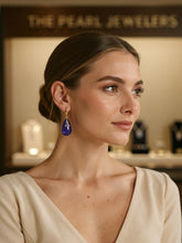 Load image into Gallery viewer, 14K Yellow Gold Sparkling Diamond Raindrop Purple Jade Dangle Hook Earrings