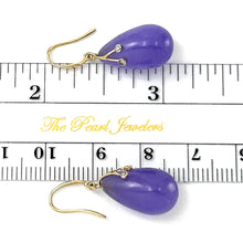 Load image into Gallery viewer, 14K Yellow Gold Sparkling Diamond Raindrop Purple Jade Dangle Hook Earrings
