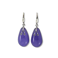 Load image into Gallery viewer, 14K White Gold Sparkling Diamond Purple Jade Hook Earrings