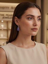 Load image into Gallery viewer, 14K White Gold Sparkling Diamond Purple Jade Hook Earrings