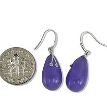 Load image into Gallery viewer, 14K White Gold Sparkling Diamond Purple Jade Hook Earrings