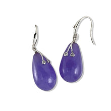 Load image into Gallery viewer, 14K White Gold Sparkling Diamond Purple Jade Hook Earrings