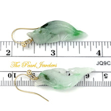Load image into Gallery viewer, 14K Yellow Gold Fishhook "Good Fortune” Dolphin Jadeite Dangle Earrings