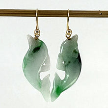Load image into Gallery viewer, 1100906-14k-Yellow-Gold-Fishhook-Good-Fortune-Dolphin-Jade-Dangle-Earrings