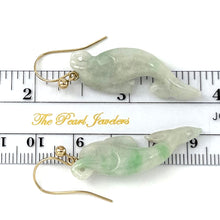 Load image into Gallery viewer, Good Fortune Dolphin Jadeite Dangle Earrings 14Kt Yellow Gold Fishhook