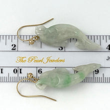 Load image into Gallery viewer, 1100906B-14k-Yellow-Gold-Fishhook-Good-Fortune-Dolphin-Jade-Dangle-Earrings