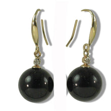 Load image into Gallery viewer, 14K Yellow Gold Sparkling Diamond Black Onyx Hook Earrings