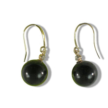 Load image into Gallery viewer, 14K Yellow Gold Sparkling Diamond Black Onyx Hook Earrings