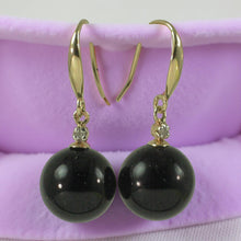 Load image into Gallery viewer, 14K Yellow Gold Sparkling Diamond Black Onyx Hook Earrings