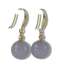 Load image into Gallery viewer, 14K Yellow Gold Sparkling Diamond Lavender Jade Hook Earrings