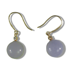 Load image into Gallery viewer, 14K Yellow Gold Sparkling Diamond Lavender Jade Hook Earrings