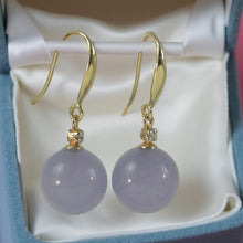 Load image into Gallery viewer, 14K Yellow Gold Sparkling Diamond Lavender Jade Hook Earrings