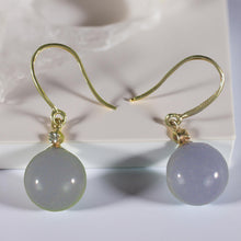Load image into Gallery viewer, 14K Yellow Gold Sparkling Diamond Lavender Jade Hook Earrings