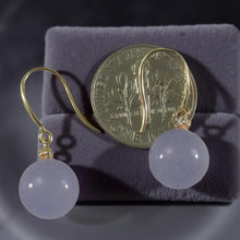 Load image into Gallery viewer, 14K Yellow Gold Sparkling Diamond Lavender Jade Hook Earrings