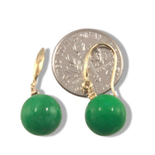 Load image into Gallery viewer, 14K Yellow Gold Sparkling Diamond Green Jade Hook Earrings
