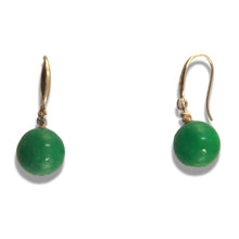 Load image into Gallery viewer, 14K Yellow Gold Sparkling Diamond Green Jade Hook Earrings