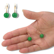 Load image into Gallery viewer, 14K Yellow Gold Sparkling Diamond Green Jade Hook Earrings