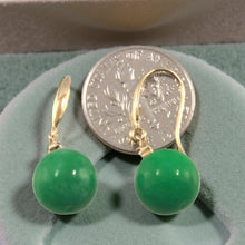 Load image into Gallery viewer, 14K Yellow Gold Sparkling Diamond Green Jade Hook Earrings