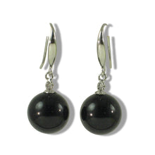 Load image into Gallery viewer, 14K White Gold Sparkling Diamond Black Onyx Hook Earrings