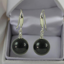 Load image into Gallery viewer, 14K White Gold Sparkling Diamond Black Onyx Hook Earrings