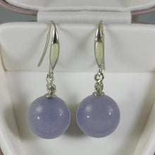 Load image into Gallery viewer, 14K White Gold Sparkling Diamond Lavender Jade Hook Earrings