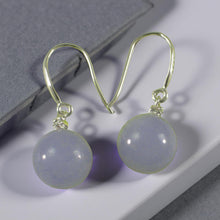 Load image into Gallery viewer, 14K White Gold Sparkling Diamond Lavender Jade Hook Earrings