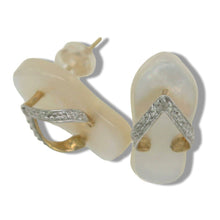 Load image into Gallery viewer, 14K Yellow Gold Diamond &amp; Flip-Flop Mother of Pearl Earrings