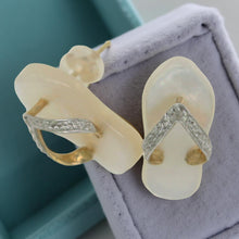 Load image into Gallery viewer, 14K Yellow Gold Diamond &amp; Flip-Flop Mother of Pearl Earrings