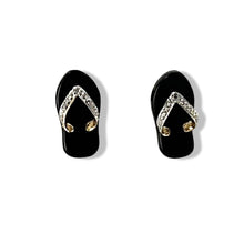 Load image into Gallery viewer, 14K Yellow Gold Diamond &amp; Flip-Flop Slipper Black Onyx Stud Earrings