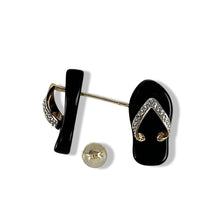 Load image into Gallery viewer, 14K Yellow Gold Diamond &amp; Flip-Flop Slipper Black Onyx Stud Earrings