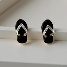 Load image into Gallery viewer, 14K Yellow Gold Diamond &amp; Flip-Flop Slipper Black Onyx Stud Earrings