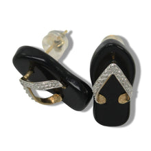 Load image into Gallery viewer, 14K Yellow Gold Diamond &amp; Flip-Flop Slipper Black Onyx Stud Earrings