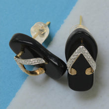 Load image into Gallery viewer, 14K Yellow Gold Diamond &amp; Flip-Flop Slipper Black Onyx Stud Earrings