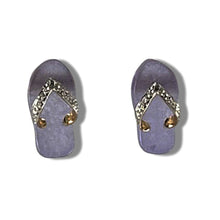 Load image into Gallery viewer, 14K Yellow Gold Diamond Flip-Flop Slipper Lavender Jade Stud Earrings