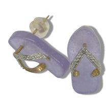 Load image into Gallery viewer, 14K Yellow Gold Diamond Flip-Flop Slipper Lavender Jade Stud Earrings