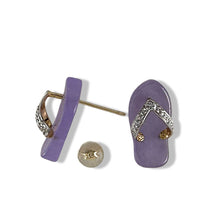Load image into Gallery viewer, 14K Yellow Gold Diamond Flip-Flop Slipper Lavender Jade Stud Earrings