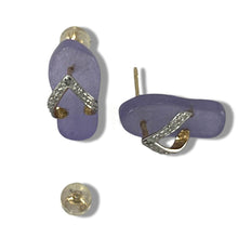 Load image into Gallery viewer, 14K Yellow Gold Diamond Flip-Flop Slipper Lavender Jade Stud Earrings