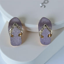 Load image into Gallery viewer, 14K Yellow Gold Diamond Flip-Flop Slipper Lavender Jade Stud Earrings