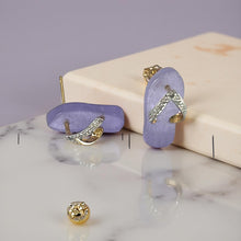 Load image into Gallery viewer, 14K Yellow Gold Diamond Flip-Flop Slipper Lavender Jade Stud Earrings