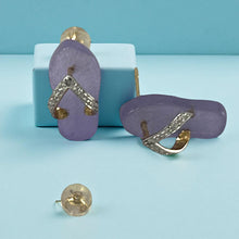Load image into Gallery viewer, 14K Yellow Gold Diamond Flip-Flop Slipper Lavender Jade Stud Earrings