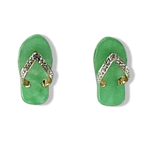 Load image into Gallery viewer, 14K Yellow Gold Diamond Flip-Flop Slipper Green Jade Stud Earrings