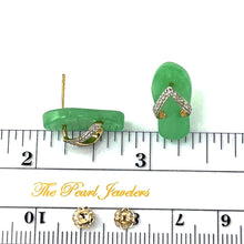 Load image into Gallery viewer, 14K Yellow Gold Diamond Flip-Flop Slipper Green Jade Stud Earrings