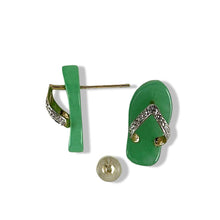 Load image into Gallery viewer, 14K Yellow Gold Diamond Flip-Flop Slipper Green Jade Stud Earrings