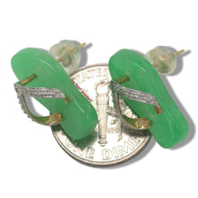 Load image into Gallery viewer, 14K Yellow Gold Diamond Flip-Flop Slipper Green Jade Stud Earrings