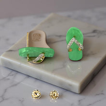 Load image into Gallery viewer, 14K Yellow Gold Diamond Flip-Flop Slipper Green Jade Stud Earrings