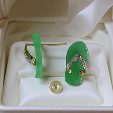 Load image into Gallery viewer, 14K Yellow Gold Diamond Flip-Flop Slipper Green Jade Stud Earrings