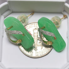 Load image into Gallery viewer, 14K Yellow Gold Diamond Flip-Flop Slipper Green Jade Stud Earrings