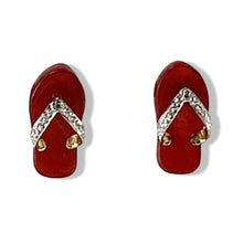 Load image into Gallery viewer, 14K Yellow Gold Diamond Flip-Flop Slipper Red Jade Stud Earrings