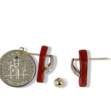 Load image into Gallery viewer, 14K Yellow Gold Diamond Flip-Flop Slipper Red Jade Stud Earrings